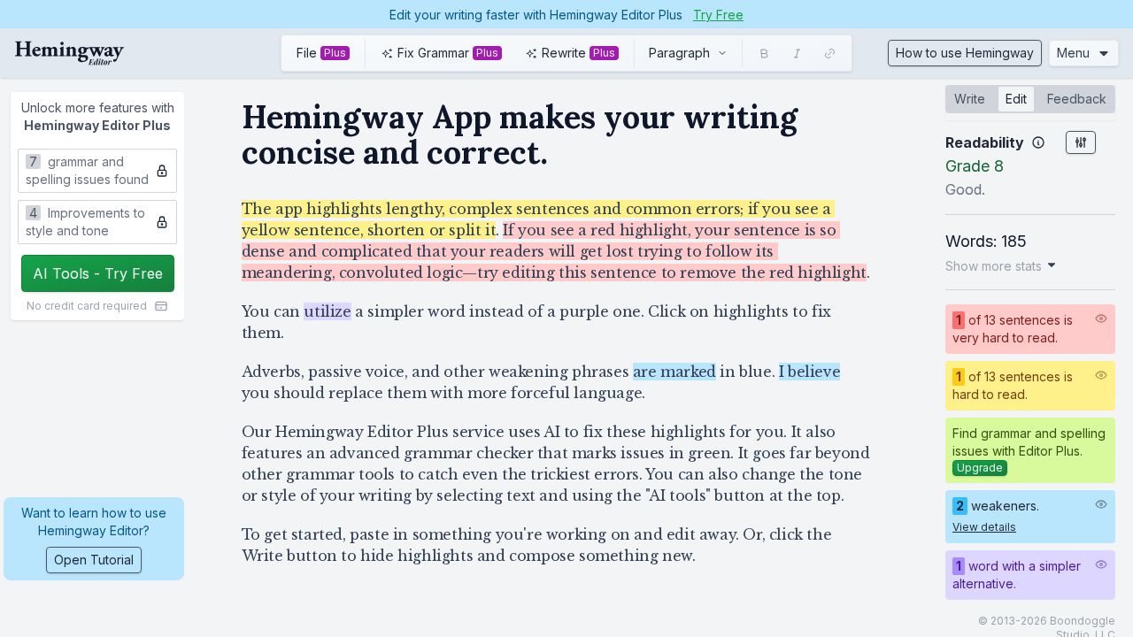 Hemingway Editor screenshot